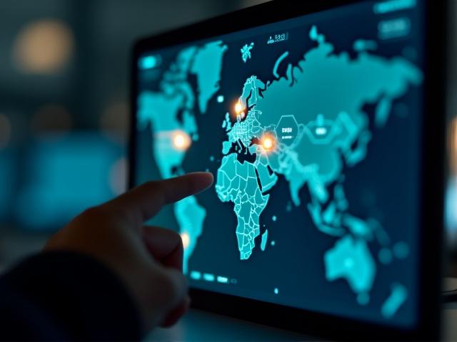 Close up of a logistics professional using high-tech dispatching software for real-time tracking