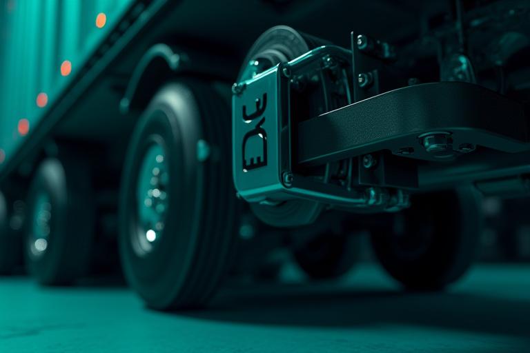Close-up of a multi-axle RGN trailer assembly